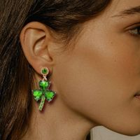 1 Pair Fashion Shamrock Alloy Plating Inlay Glass Stone Women's Drop Earrings main image 3