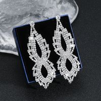 1 Pair Shiny Water Droplets Rhinestone Inlay Crystal Silver Plated Women's Drop Earrings main image 6