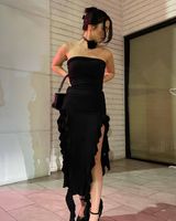Women's Irregular Skirt Fashion Streetwear Strapless Patchwork Lettuce Trim Sleeveless Solid Color Maxi Long Dress Party main image 2
