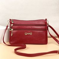 Women's Medium Summer Autumn Pu Leather Solid Color Bow Knot Vintage Style Square Zipper Shoulder Bag sku image 4