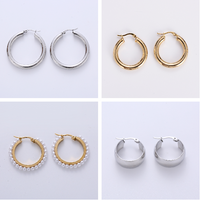 1 Pair Fashion Round Plating Inlay Stainless Steel Artificial Pearls 18k Gold Plated Hoop Earrings main image 1