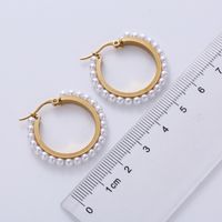 1 Pair Fashion Round Plating Inlay Stainless Steel Artificial Pearls 18k Gold Plated Hoop Earrings main image 2