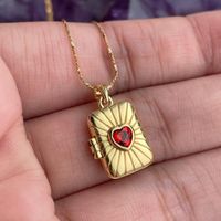 Glass Copper Retro Plating Inlay Heart Shape Rectangle Zircon Pendant Necklace main image 6