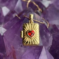 Glass Copper Retro Plating Inlay Heart Shape Rectangle Zircon Pendant Necklace main image 2