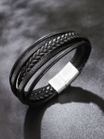 Hip-hop Solid Color Classic Style Solid Color Pu Leather Alloy Men's Wristband Bracelets Bangle sku image 1