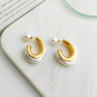 1 Pair Fashion Geometric Copper Plating Artificial Pearls Ear Studs main image 4
