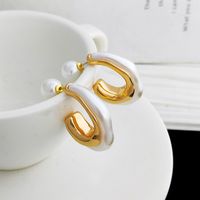 1 Pair Fashion Geometric Copper Plating Artificial Pearls Ear Studs main image 3