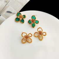 1 Pair Sweet Flower Copper Plating Glass Zircon Ear Studs main image 4
