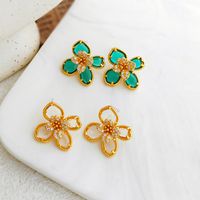 1 Paire Sucré Fleur Le Cuivre Placage Verre Zircon Boucles D'oreilles main image 1