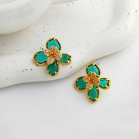 1 Paire Sucré Fleur Le Cuivre Placage Verre Zircon Boucles D'oreilles sku image 2