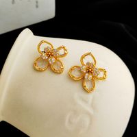 1 Pair Sweet Flower Copper Plating Glass Zircon Ear Studs sku image 1