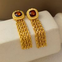 1 Pair Simple Style Round Copper Tassel Inlay Rhinestones Earrings main image 1