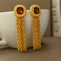 1 Pair Simple Style Round Copper Tassel Inlay Rhinestones Earrings main image 3