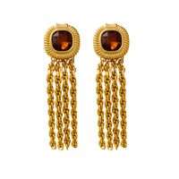 1 Pair Simple Style Round Copper Tassel Inlay Rhinestones Earrings main image 2