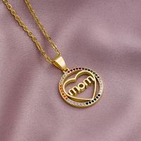 304 Stainless Steel Copper MAMA Plating Letter Zircon Pendant Necklace main image 2