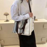 Women's Large Canvas Stripe Vintage Style Square Zipper Crossbody Bag main image 4