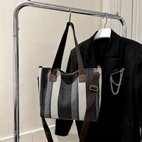 Women's Large Canvas Stripe Vintage Style Square Zipper Crossbody Bag sku image 2