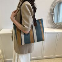 Women's Large Canvas Stripe Vintage Style Square Zipper Crossbody Bag main image 3