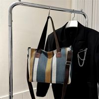 Women's Large Canvas Stripe Vintage Style Square Zipper Crossbody Bag sku image 1