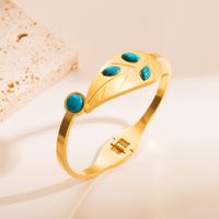 Fashion Stainless Steel Inlay Turquoise Gold Plated Bangle main image 4