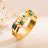 Fashion Stainless Steel Inlay Turquoise Gold Plated Bangle main image 2