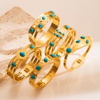 Fashion Stainless Steel Inlay Turquoise Gold Plated Bangle main image 5