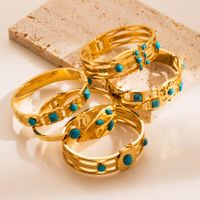 Fashion Stainless Steel Inlay Turquoise Gold Plated Bangle main image 1