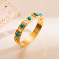 Fashion Stainless Steel Inlay Turquoise Gold Plated Bangle sku image 2