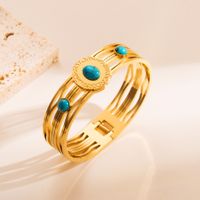 Fashion Stainless Steel Inlay Turquoise Gold Plated Bangle sku image 4