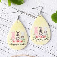 1 Pair Fashion Rabbit Letter Water Droplets Stainless Steel Pu Leather Printing Easter Women's Drop Earrings main image 5