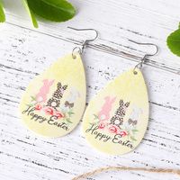 1 Pair Fashion Rabbit Letter Water Droplets Stainless Steel Pu Leather Printing Easter Women's Drop Earrings main image 4