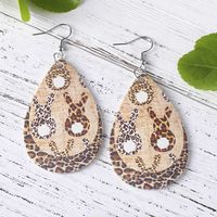 1 Pair Fashion Rabbit Water Droplets Leopard Stainless Steel Pu Leather Printing Easter Women's Drop Earrings main image 3