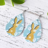 1 Paire Mode Lapin Faux Cuir Goutte D'eau Pâques Femmes Boucles D'oreilles main image 4