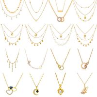 1 Piece Fashion Star Moon Butterfly Copper Plating Artificial Pearls Zircon Layered Necklaces main image 1
