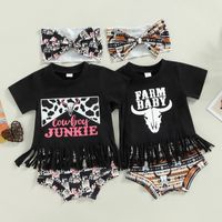 Fashion Cartoon Letter Cattle Tassel Cotton Baby Clothing Sets main image 1