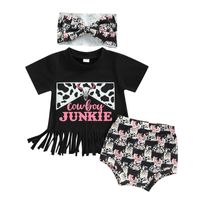 Fashion Cartoon Letter Cattle Tassel Cotton Baby Clothing Sets main image 4
