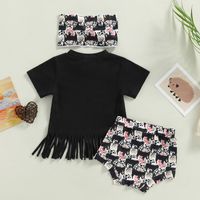 Fashion Cartoon Letter Cattle Tassel Cotton Baby Clothing Sets main image 2