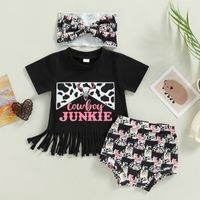 Fashion Cartoon Letter Cattle Tassel Cotton Baby Clothing Sets sku image 1