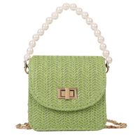 Women's Mini Straw Solid Color Elegant Pearls Lock Clasp Straw Bag sku image 4