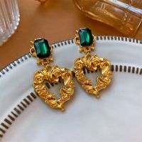 Fashion Heart Shape Copper Plating Inlay Artificial Gemstones Drop Earrings 1 Pair sku image 20
