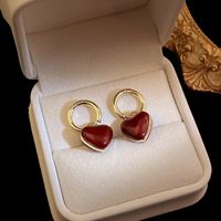 Fashion Heart Shape Copper Plating Inlay Artificial Gemstones Drop Earrings 1 Pair sku image 27
