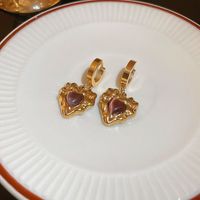 Fashion Heart Shape Copper Plating Inlay Artificial Gemstones Drop Earrings 1 Pair sku image 30