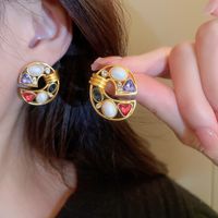Fashion Heart Shape Copper Plating Inlay Artificial Gemstones Drop Earrings 1 Pair sku image 31