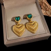 Fashion Heart Shape Copper Plating Inlay Artificial Gemstones Drop Earrings 1 Pair sku image 11