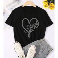 Women's T-shirt Short Sleeve T-shirts Hot Drill Fashion Letter Heart Shape main image 4