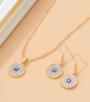 Fashion Round Devil's Eye Alloy Inlay Rhinestones Gold Plated Women's Earrings Necklace main image 2