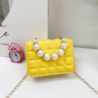 Girl's Small Pu Leather Solid Color Lingge Cute Pearls Zipper Crossbody Bag sku image 4