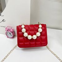 Girl's Small Pu Leather Solid Color Lingge Cute Pearls Zipper Crossbody Bag sku image 5