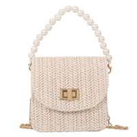 Women's Mini Straw Solid Color Elegant Pearls Lock Clasp Straw Bag sku image 1