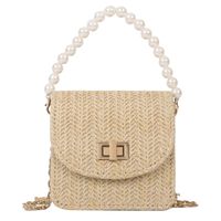 Women's Mini Straw Solid Color Elegant Pearls Lock Clasp Straw Bag sku image 5